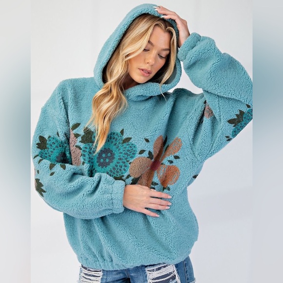 #302 New! Easel Floral Sherpa Hoodie - Picture 1 of 3